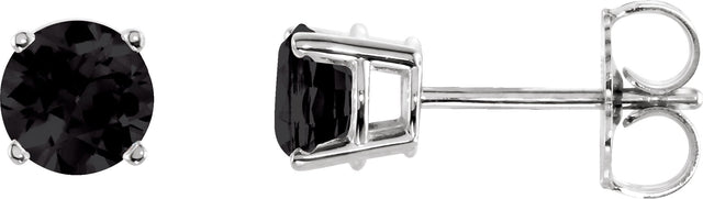 14K Gold Natural Black Onyx Round 4-Prong Lightweight Stud Earrings - White Gold