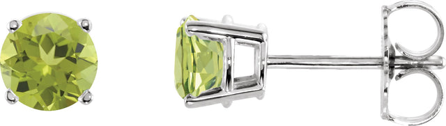 14K Gold Natural Peridot Round 4-Prong Lightweight Stud Earrings - White Gold