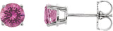 14K Gold Natural Pink Tourmaline Round 4-Prong Lightweight Stud Earrings - White Gold