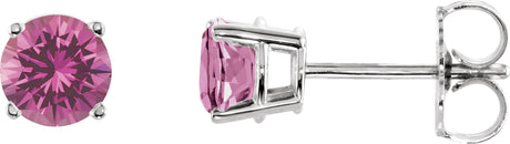 14K Gold Natural Pink Tourmaline Round 4-Prong Lightweight Stud Earrings - White Gold