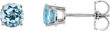 14K Gold Natural Sky Blue Topaz Round 4-Prong Lightweight Stud Earrings - White Gold