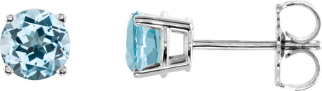 14K Gold Natural Sky Blue Topaz Round 4-Prong Lightweight Stud Earrings - White Gold