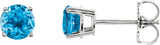 14K Gold Natural Swiss Blue Topaz Round 4-Prong Lightweight Stud Earrings - White Gold