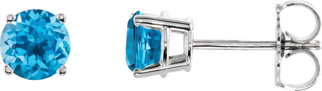 14K Gold Natural Swiss Blue Topaz Round 4-Prong Lightweight Stud Earrings - White Gold