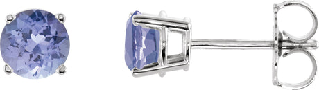 14K Gold Natural Tanzanite Round 4-Prong Lightweight Stud Earrings - White Gold