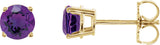 14K Gold Natural Amethyst Round 4-Prong Lightweight Stud Earrings – 2.5-8mm Stones - Yellow Gold