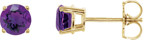 14K Gold Natural Amethyst Round 4-Prong Lightweight Stud Earrings – 2.5-8mm Stones - Yellow Gold