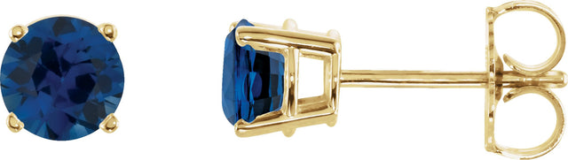 14K Gold Natural Blue Sapphire Round 4-Prong Lightweight Stud Earrings – 2.5-5mm Stones - Yellow Gold