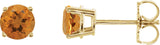 14K Gold Natural Citrine Round 4-Prong Lightweight Stud Earrings – 2.5-8mm Stones - Yellow Gold
