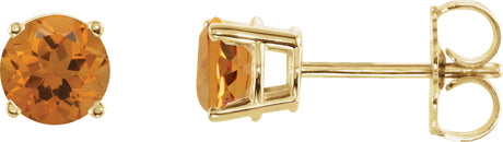 14K Gold Natural Citrine Round 4-Prong Lightweight Stud Earrings – 2.5-8mm Stones - Yellow Gold