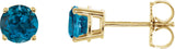 14K Gold Natural London Blue Topaz Round 4-Prong Lightweight Stud Earrings - Yellow Gold