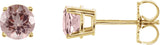 14K Gold Natural Pink Morganite Round 4-Prong Lightweight Stud Earrings - Yellow Gold