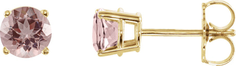 14K Gold Natural Pink Morganite Round 4-Prong Lightweight Stud Earrings - Yellow Gold