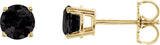 14K Gold Natural Black Onyx Round 4-Prong Lightweight Stud Earrings - Yellow Gold