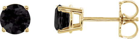 14K Gold Natural Black Onyx Round 4-Prong Lightweight Stud Earrings - Yellow Gold