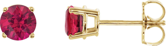 14K Gold Lab-Grown Ruby Round 4-Prong Lightweight Stud Earrings – 2.5-8mm Stones - Yellow Gold