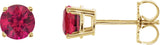 14K Gold Natural Ruby Round 4-Prong Lightweight Stud Earrings – 2.5-5mm Stones - Yellow Gold