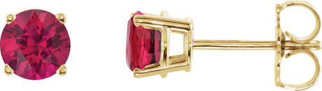 14K Gold Natural Ruby Round 4-Prong Lightweight Stud Earrings – 2.5-5mm Stones - Yellow Gold