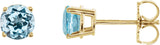 14K Gold Natural Sky Blue Topaz Round 4-Prong Lightweight Stud Earrings - Yellow Gold