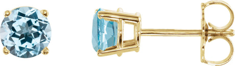 14K Gold Natural Sky Blue Topaz Round 4-Prong Lightweight Stud Earrings - Yellow Gold