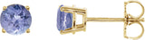 14K Gold Natural Tanzanite Round 4-Prong Lightweight Stud Earrings - Yellow Gold