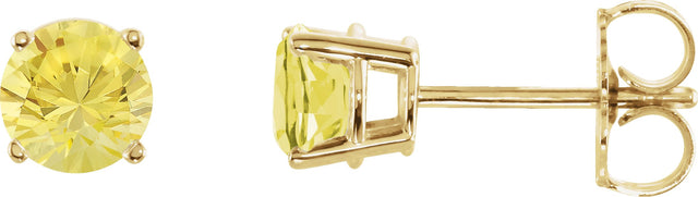14K Gold Natural Yellow Sapphire Round 4-Prong Lightweight Stud Earrings - Yellow Gold