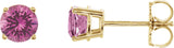 14K Gold Natural Pink Sapphire Round 4-Prong Lightweight Stud Earrings - Yellow Gold