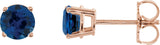 14K Gold Natural Blue Sapphire Round 4-Prong Lightweight Stud Earrings – 2.5-5mm Stones - Rose Gold
