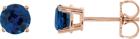14K Gold Natural Blue Sapphire Round 4-Prong Lightweight Stud Earrings – 2.5-5mm Stones - Rose Gold