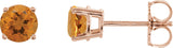 14K Gold Natural Citrine Round 4-Prong Lightweight Stud Earrings – 2.5-8mm Stones - Rose Gold