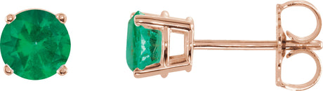 14K Gold Lab-Grown Emerald Round 4-Prong Lightweight Stud Earrings – 2.5-8mm Stones - Rose Gold