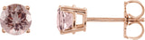 14K Gold Natural Pink Morganite Round 4-Prong Lightweight Stud Earrings - Rose Gold