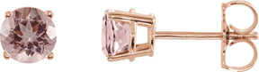 14K Gold Natural Pink Morganite Round 4-Prong Lightweight Stud Earrings - Rose Gold