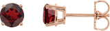 14K Gold Natural Mozambique Garnet Round 4-Prong Lightweight Stud Earrings – 2.5-8mm Stones - Rose Gold