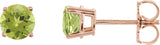 14K Gold Natural Peridot Round 4-Prong Lightweight Stud Earrings – 2.5-8mm Stones - Rose Gold
