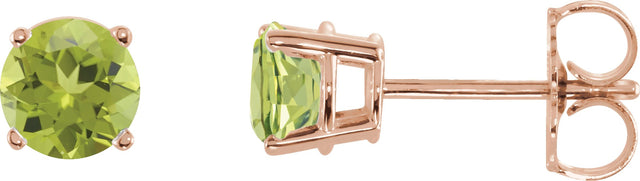 14K Gold Natural Peridot Round 4-Prong Lightweight Stud Earrings – 2.5-8mm Stones - Rose Gold