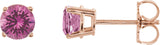 14K Gold Natural Pink Sapphire Round 4-Prong Lightweight Stud Earrings - Rose Gold