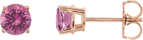 14K Gold Natural Pink Sapphire Round 4-Prong Lightweight Stud Earrings - Rose Gold