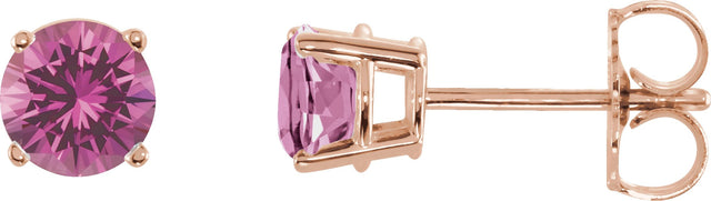 14K Gold Natural Pink Sapphire Round 4-Prong Lightweight Stud Earrings - Rose Gold