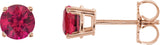 14K Gold Natural Ruby Round 4-Prong Lightweight Stud Earrings – 2.5-5mm Stones - Rose Gold
