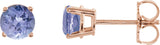 14K Gold Natural Tanzanite Round 4-Prong Lightweight Stud Earrings - Rose Gold