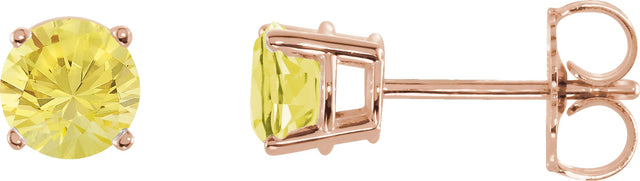 14K Gold Natural Yellow Sapphire Round 4-Prong Lightweight Stud Earrings - Rose Gold
