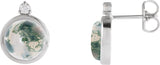 Platinum Round Natural Diamond Cabochon Bezel-Set Earrings