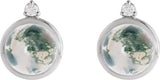 14K Gold Round Natural Diamond Cabochon Bezel-Set Earrings - White Gold - view 2