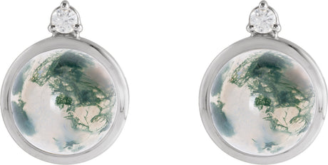 Platinum Round Natural Diamond Cabochon Bezel-Set Earrings - view 2