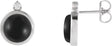 Platinum Round Natural Black Onyx & Natural Diamond Cabochon Bezel-Set Earrings