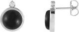 Platinum Round Natural Black Onyx & Natural Diamond Cabochon Bezel-Set Earrings
