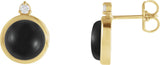 14K Gold Round Natural Black Onyx & Natural Diamond Cabochon Bezel-Set Earrings - Yellow Gold