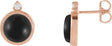 14K Gold Round Natural Black Onyx & Natural Diamond Cabochon Bezel-Set Earrings - Rose Gold