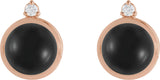 14K Gold Round Natural Black Onyx & Natural Diamond Cabochon Bezel-Set Earrings - Rose Gold - view 2